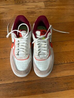 Nike Air Force 1 Low - White, Orange & Burgundy Accents